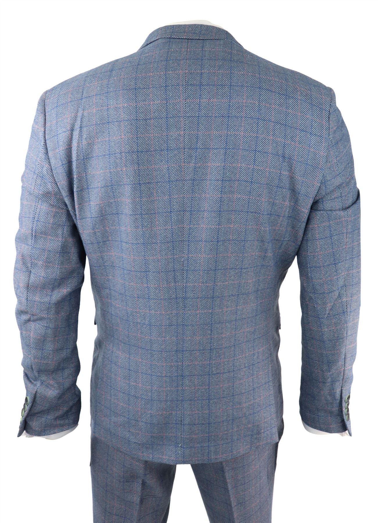 Traje de hombre de 3 piezas a cuadros azul cielo, tacto de lana, Marc Darcy, corte entallado, boda, graduación, Harry