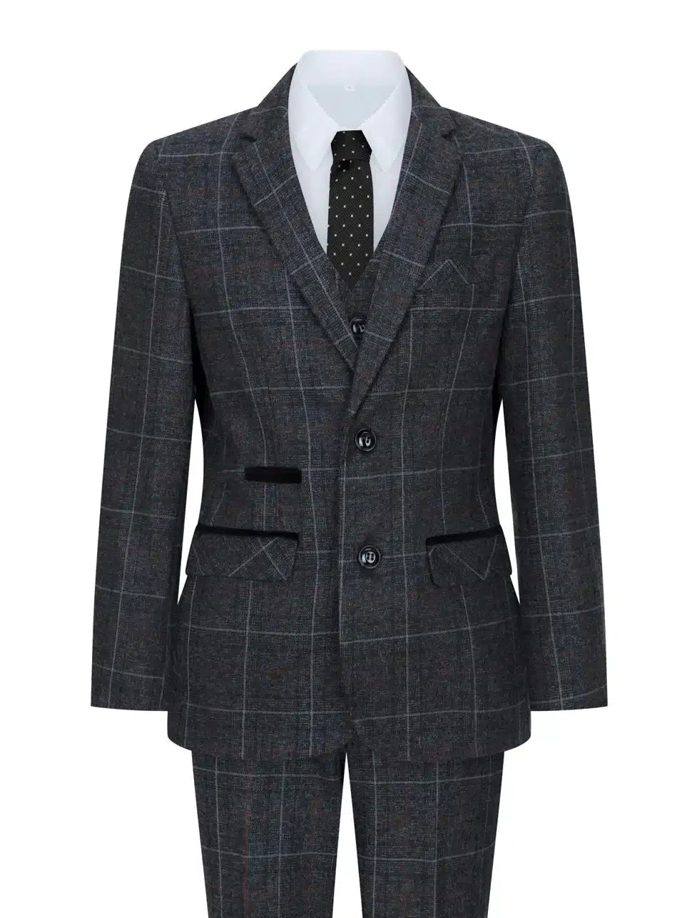 Traje de tweed de 3 piezas para niño, gris y negro, estampado de espiga, color vino, estilo vintage retro.