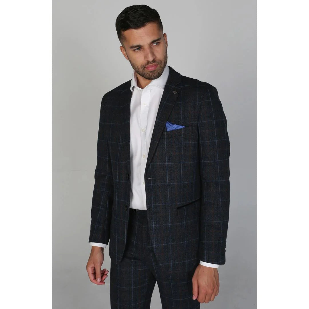 Harvey - Blazer a cuadros azul marino para hombre