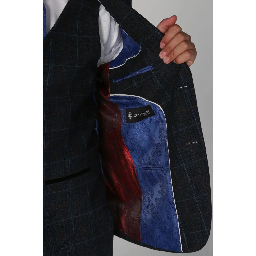 Harvey - Blazer a cuadros azul marino para hombre