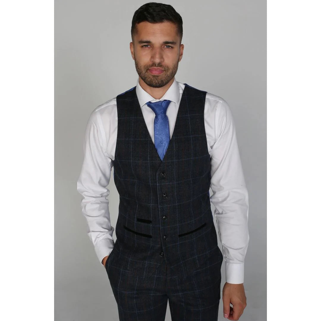 Harvey - Chaleco de cuadros azul marino para hombre