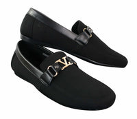 Fiorello HD0112-03 - Mocasines casuales elegantes sin cordones para hombre, diseño italiano icónico en negro y azul marino.