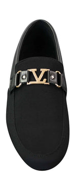Fiorello HD0112-03 - Mocasines casuales elegantes sin cordones para hombre, diseño italiano icónico en negro y azul marino.