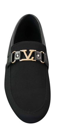 Fiorello HD0112-03 - Mocasines casuales elegantes sin cordones para hombre, diseño italiano icónico en negro y azul marino.