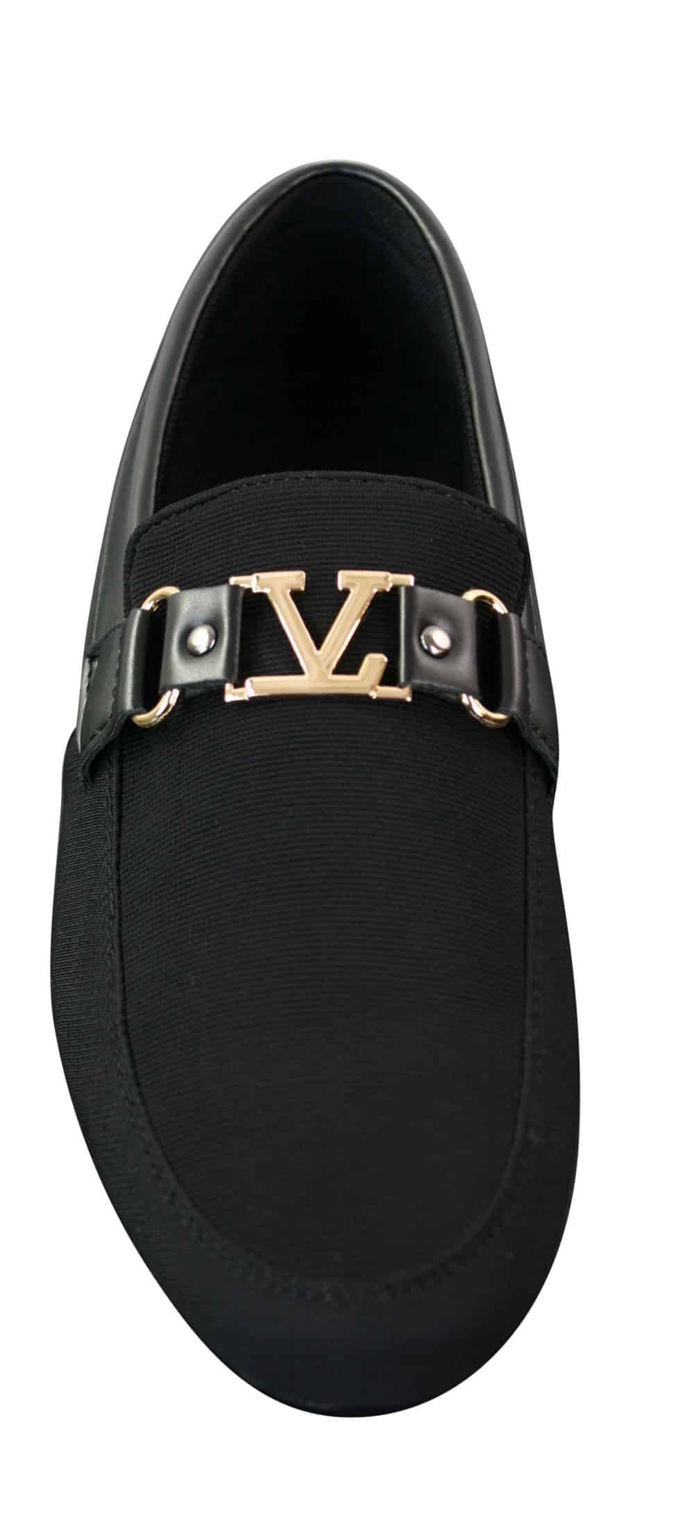 Fiorello HD0112-03 - Mocasines casuales elegantes sin cordones para hombre, diseño italiano icónico en negro y azul marino.