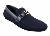Fiorello HD0112-03 - Mocasines casuales elegantes sin cordones para hombre, diseño italiano icónico en negro y azul marino.