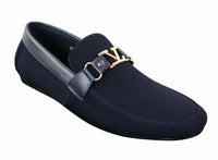 Fiorello HD0112-03 - Mocasines casuales elegantes sin cordones para hombre, diseño italiano icónico en negro y azul marino.