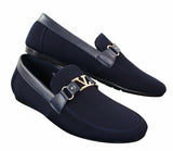 Fiorello HD0112-03 - Mocasines casuales elegantes sin cordones para hombre, diseño italiano icónico en negro y azul marino.
