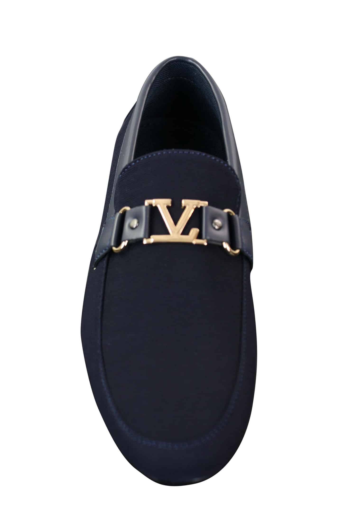 Fiorello HD0112-03 - Mocasines casuales elegantes sin cordones para hombre, diseño italiano icónico en negro y azul marino.