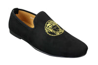 Fiorello HD0112-04 - Mocasines negros icónicos Medusa para hombre, estilo mocasín, de gamuza sintética italiana.