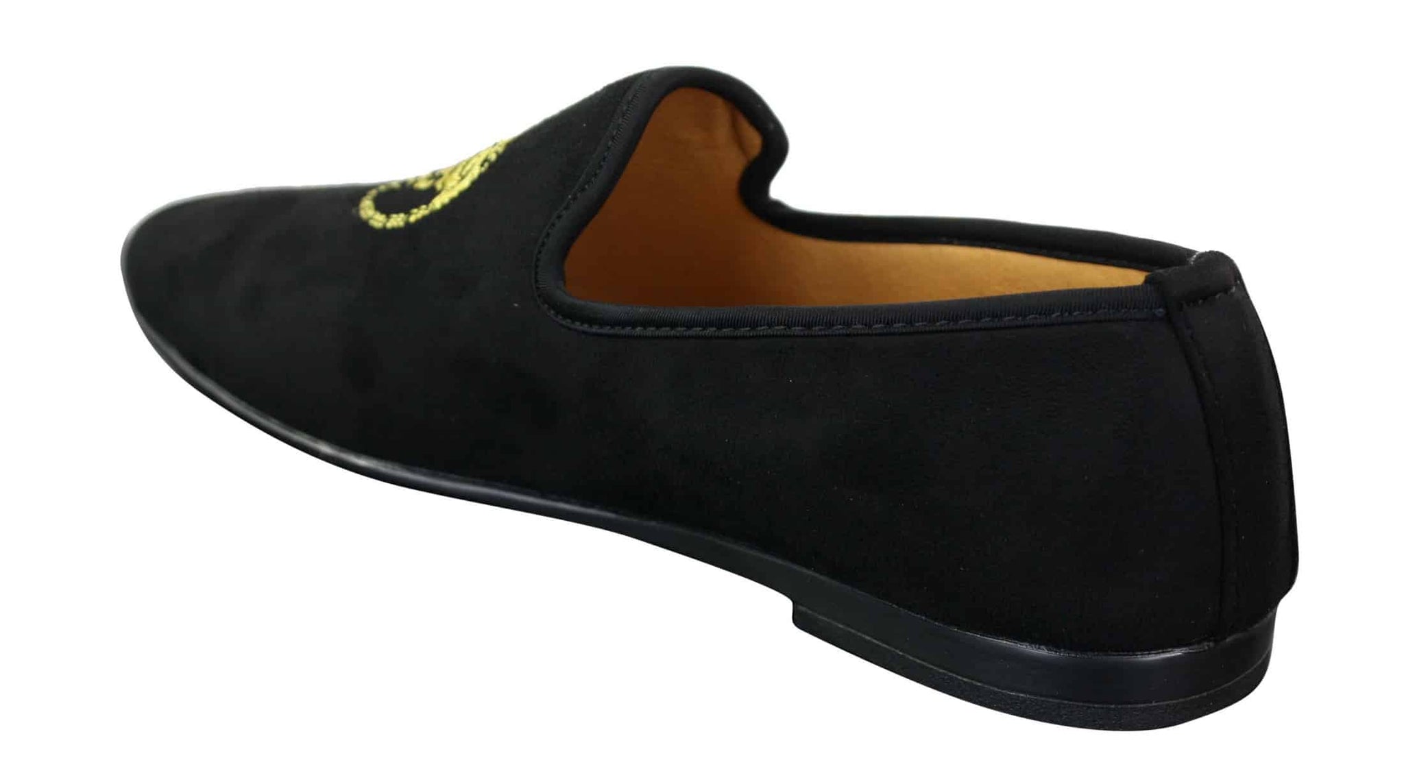 Fiorello HD0112-04 - Mocasines negros icónicos Medusa para hombre, estilo mocasín, de gamuza sintética italiana.