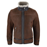 Chaqueta de aviador de piel de oveja Sherling para hombre con cremallera, estilo Segunda Guerra Mundial.