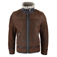 Chaqueta de aviador de piel de oveja Sherling para hombre con cremallera, estilo Segunda Guerra Mundial.