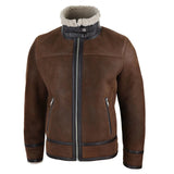Chaqueta de aviador de piel de oveja Sherling para hombre con cremallera, estilo Segunda Guerra Mundial.