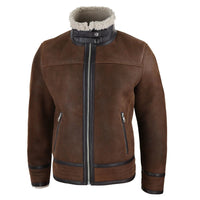 Chaqueta de aviador de piel de oveja Sherling para hombre con cremallera, estilo Segunda Guerra Mundial.