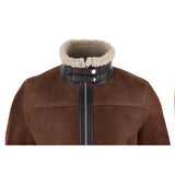 Chaqueta de aviador de piel de oveja Sherling para hombre con cremallera, estilo Segunda Guerra Mundial.