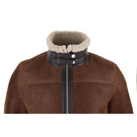 Chaqueta de aviador de piel de oveja Sherling para hombre con cremallera, estilo Segunda Guerra Mundial.