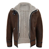 Chaqueta de aviador de piel de oveja Sherling para hombre con cremallera, estilo Segunda Guerra Mundial.