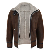 Chaqueta de aviador de piel de oveja Sherling para hombre con cremallera, estilo Segunda Guerra Mundial.