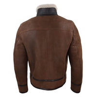 Chaqueta de aviador de piel de oveja Sherling para hombre con cremallera, estilo Segunda Guerra Mundial.