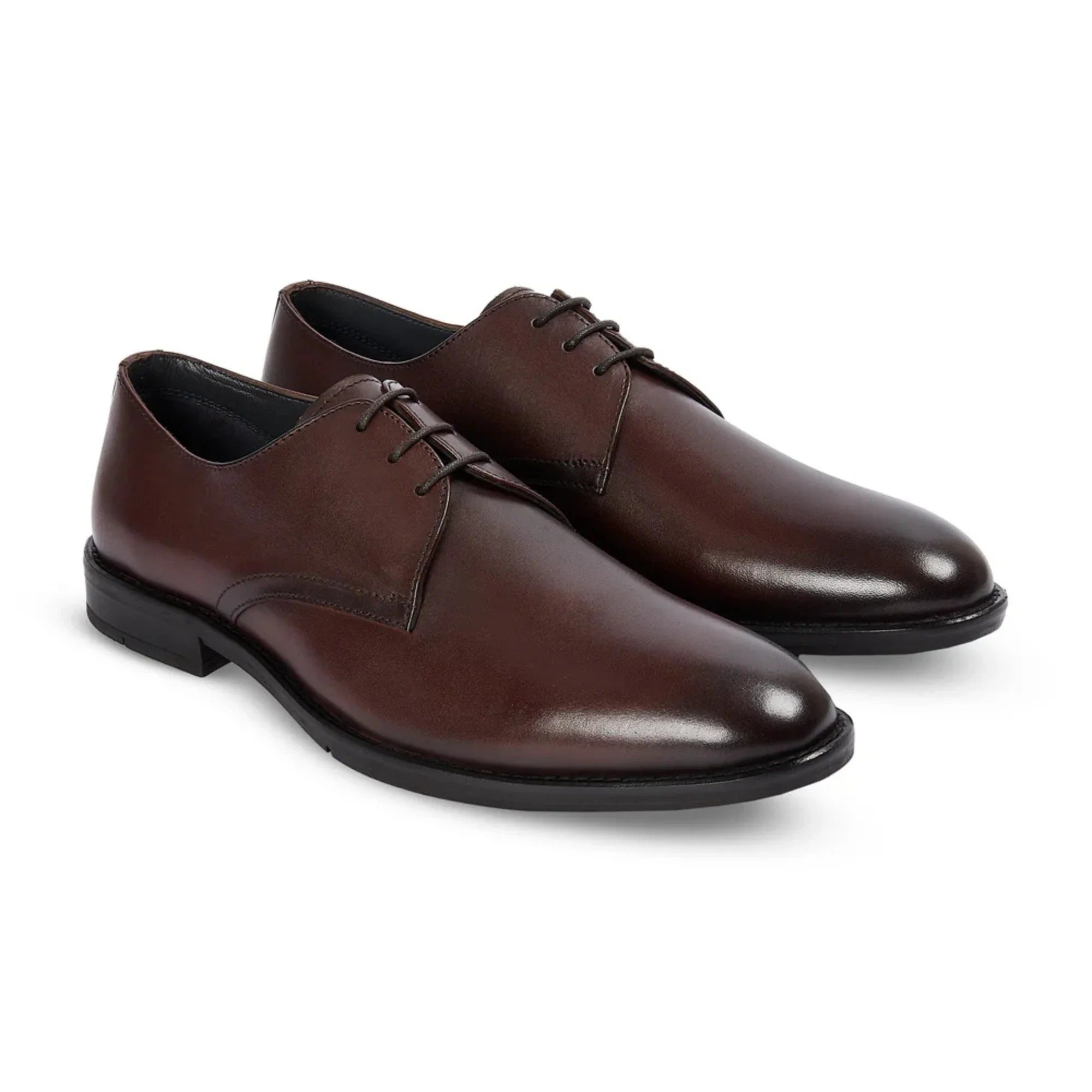 Henley - Zapatos Derby clásicos de punta lisa para hombre, color marrón