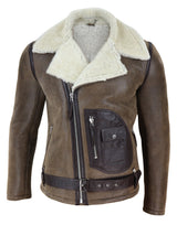 Chaqueta vintage de piel de oveja marrón para hombre