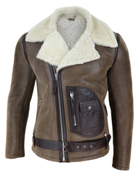 Chaqueta vintage de piel de oveja marrón para hombre