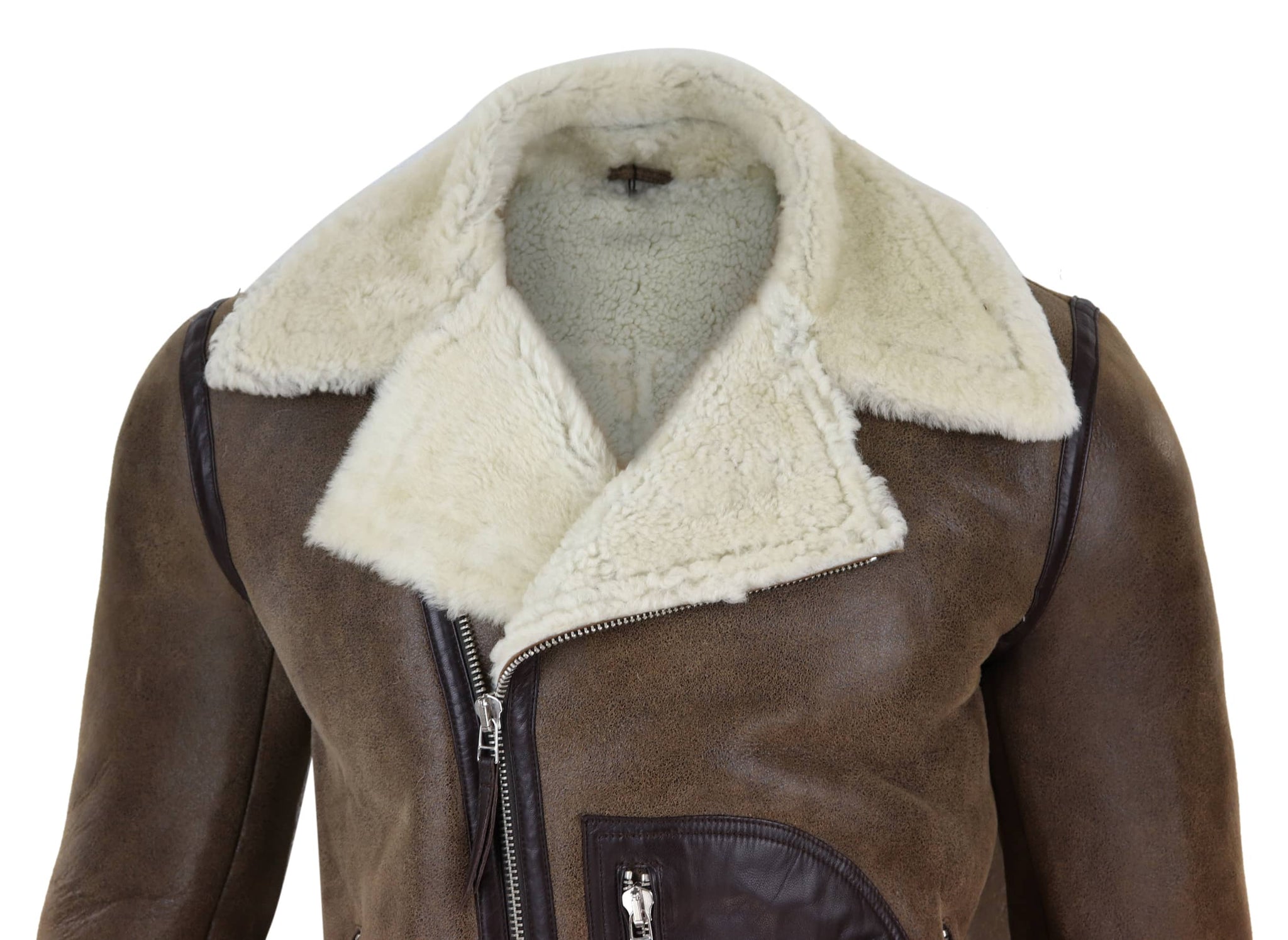 Chaqueta vintage de piel de oveja marrón para hombre
