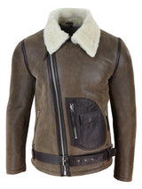 Chaqueta vintage de piel de oveja marrón para hombre