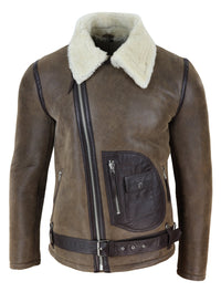 Chaqueta vintage de piel de oveja marrón para hombre