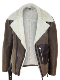 Chaqueta vintage de piel de oveja marrón para hombre