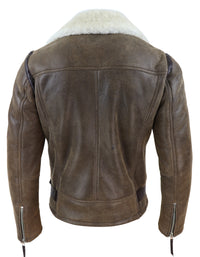 Chaqueta vintage de piel de oveja marrón para hombre