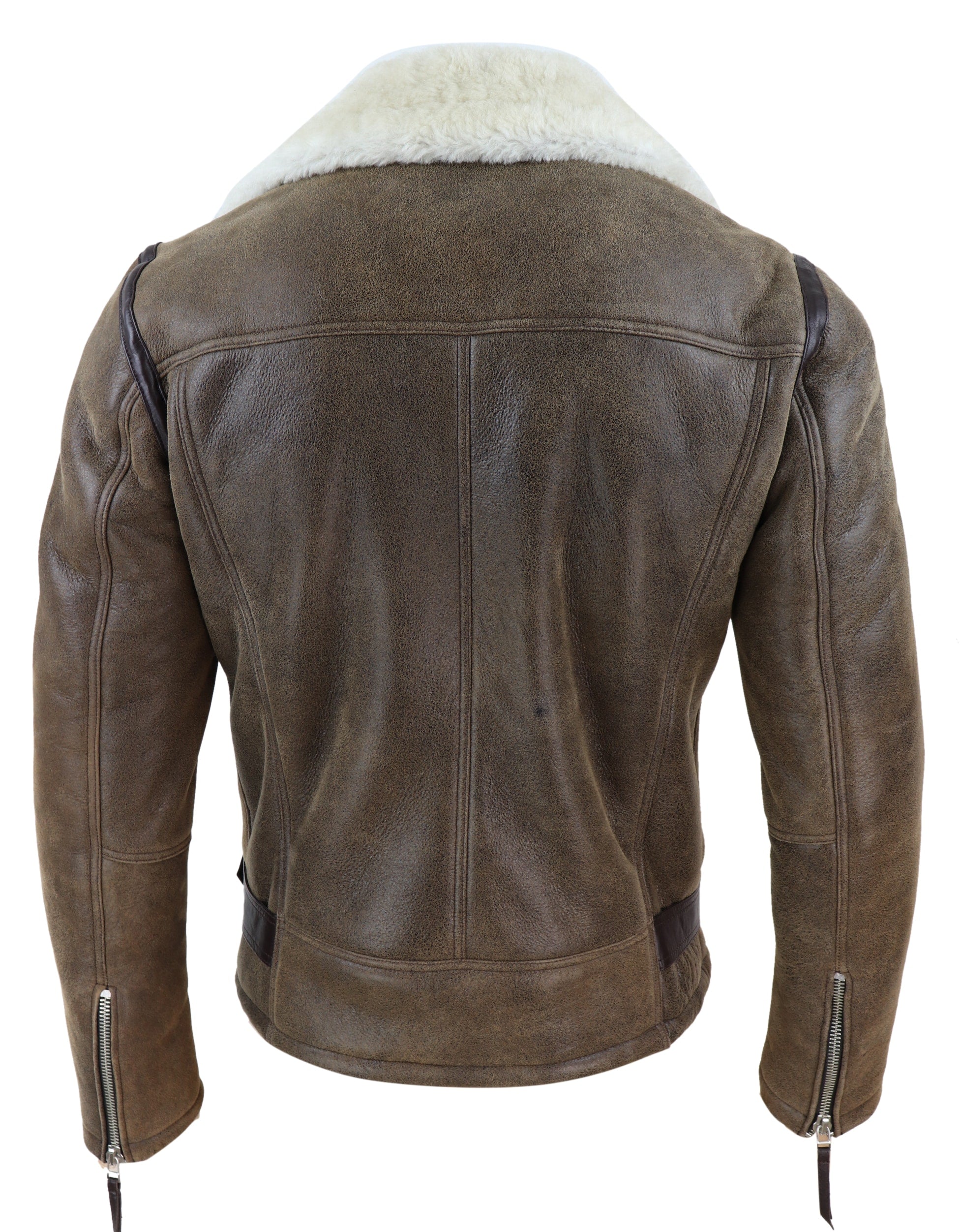 Chaqueta vintage de piel de oveja marrón para hombre