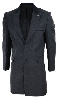 Abrigo largo de 3/4 de largo con estampado de espiga de tweed - Carbón