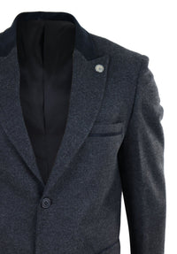 Abrigo largo de 3/4 de largo con estampado de espiga de tweed - Carbón