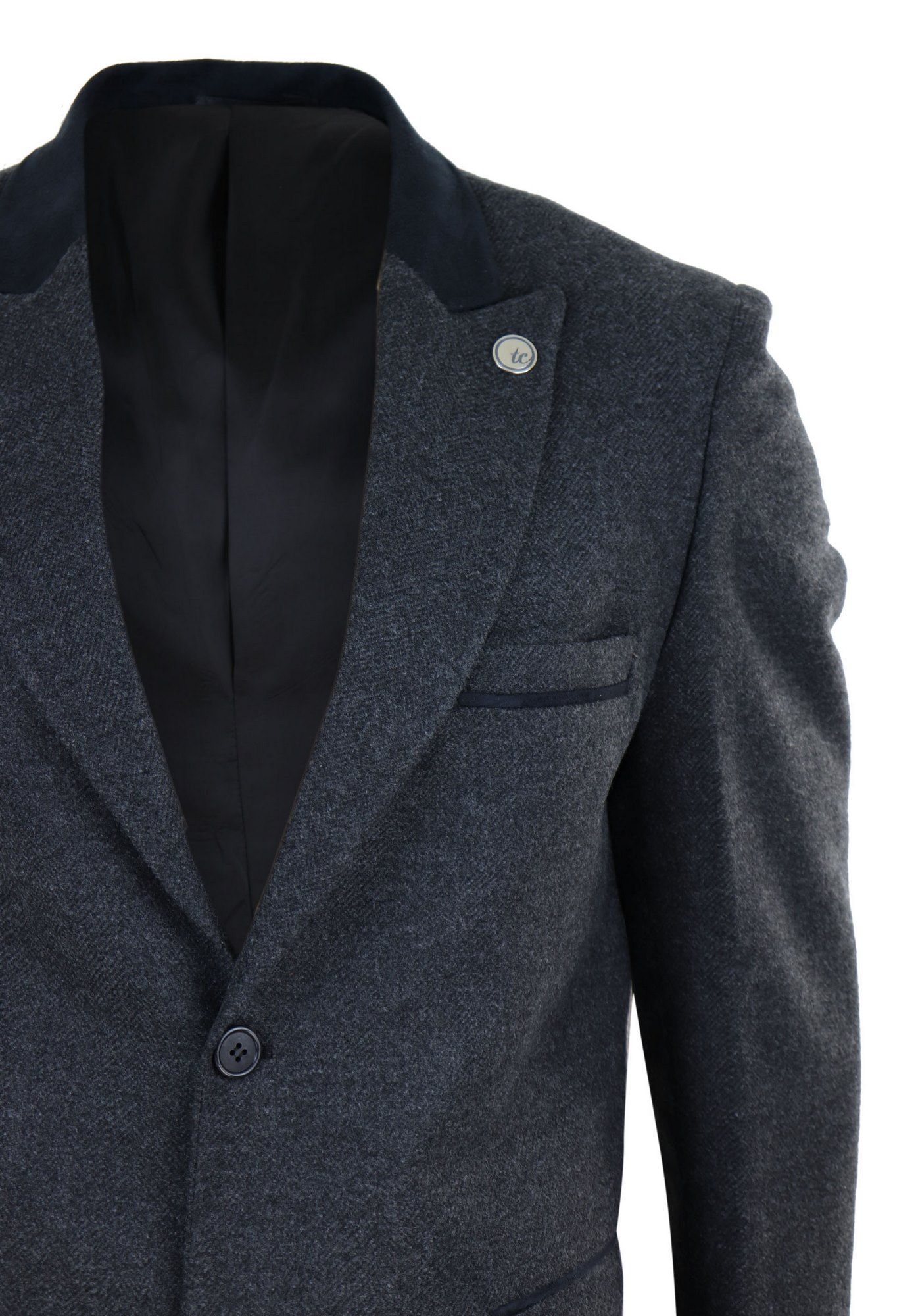 Abrigo largo de 3/4 de largo con estampado de espiga de tweed - Carbón