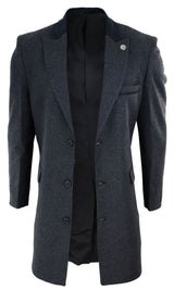 Abrigo largo de 3/4 de largo con estampado de espiga de tweed - Carbón