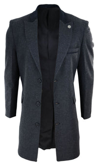 Abrigo largo de 3/4 de largo con estampado de espiga de tweed - Carbón