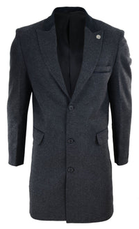 Abrigo largo de 3/4 de largo con estampado de espiga de tweed - Carbón