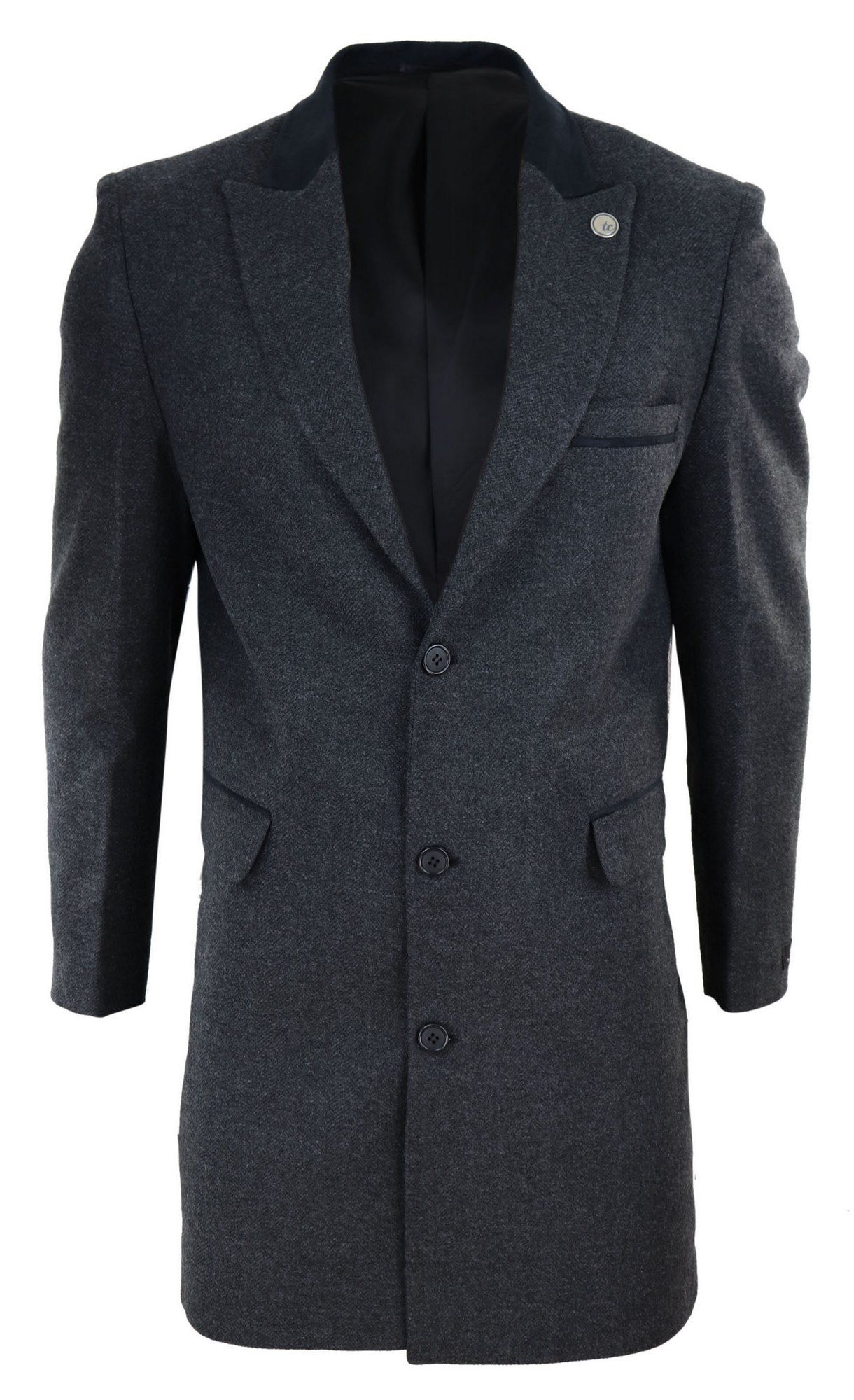 Abrigo largo de 3/4 de largo con estampado de espiga de tweed - Carbón
