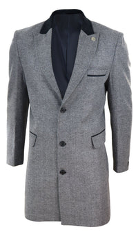 Abrigo largo de 3/4 de largo con estampado de espiga en tweed - Gris