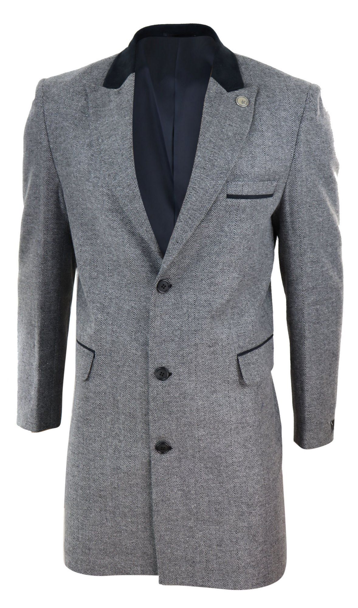 Abrigo largo de 3/4 de largo con estampado de espiga en tweed - Gris