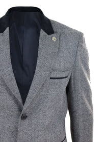 Abrigo largo de 3/4 de largo con estampado de espiga en tweed - Gris