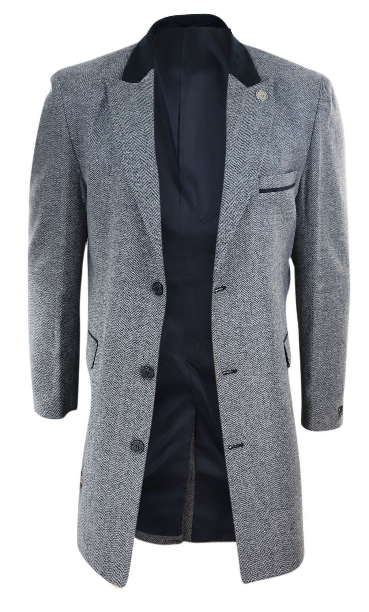Abrigo largo de 3/4 de largo con estampado de espiga en tweed - Gris