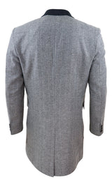 Abrigo largo de 3/4 de largo con estampado de espiga en tweed - Gris