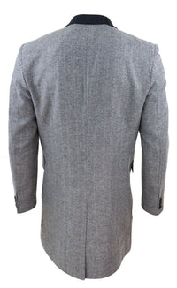 Abrigo largo de 3/4 de largo con estampado de espiga en tweed - Gris