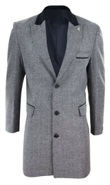 Abrigo largo de 3/4 de largo con estampado de espiga en tweed - Gris