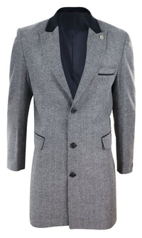 Abrigo largo de 3/4 de largo con estampado de espiga en tweed - Gris