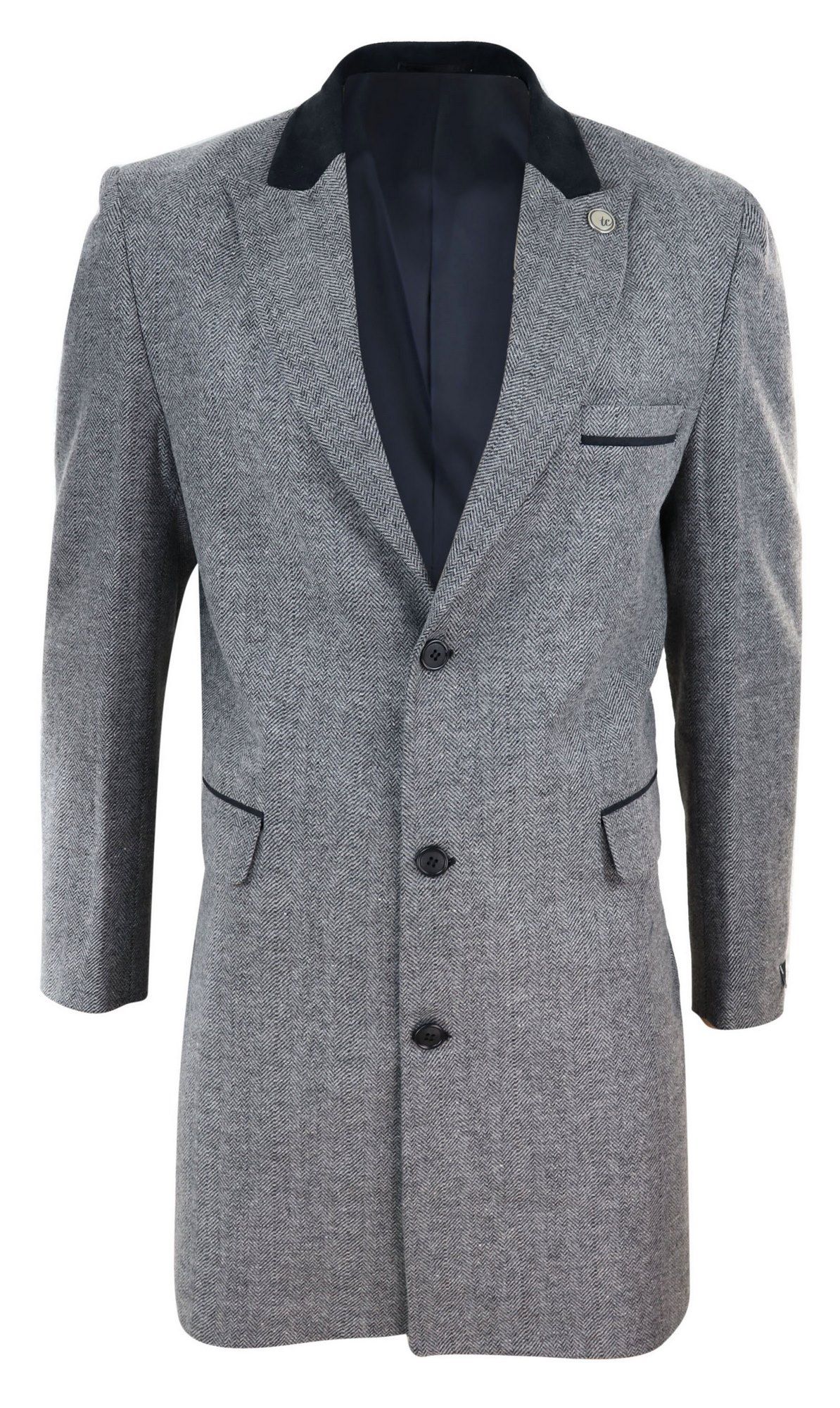 Abrigo largo de 3/4 de largo con estampado de espiga en tweed - Gris