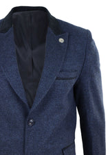 Abrigo largo de 3/4 de largo de tweed con diseño de espiga - Azul marino
